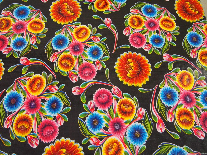 Black oil cloth with flowers